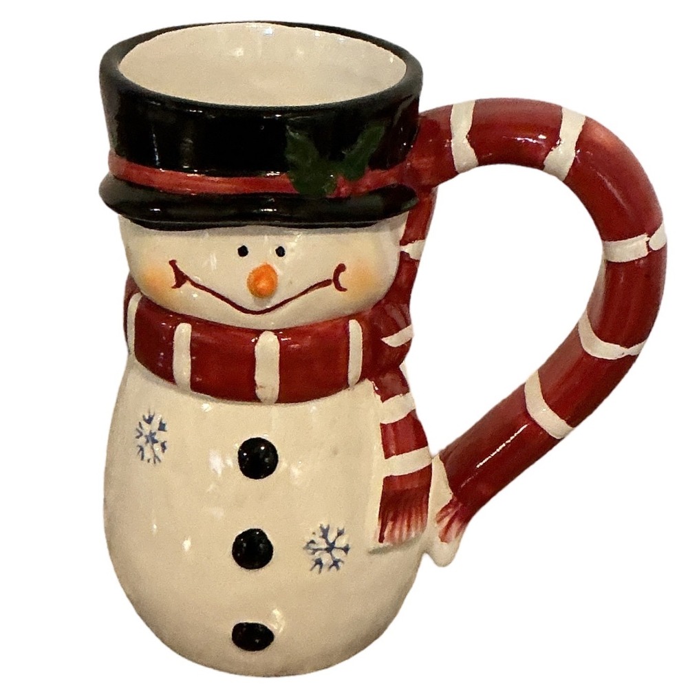 Dolgencorp Snowman Ceramic Coffee Mug Christmas Holiday Top Hat Candy‎ Cane